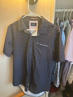 7 Diamonds Navy Short-Sleeve Button-Down Shirt with Micro-Print